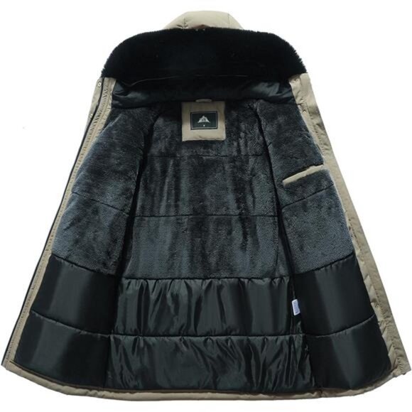 Women's Winter Down Coat Thicken Fleece Lined Khaki - Picture 3 of 4